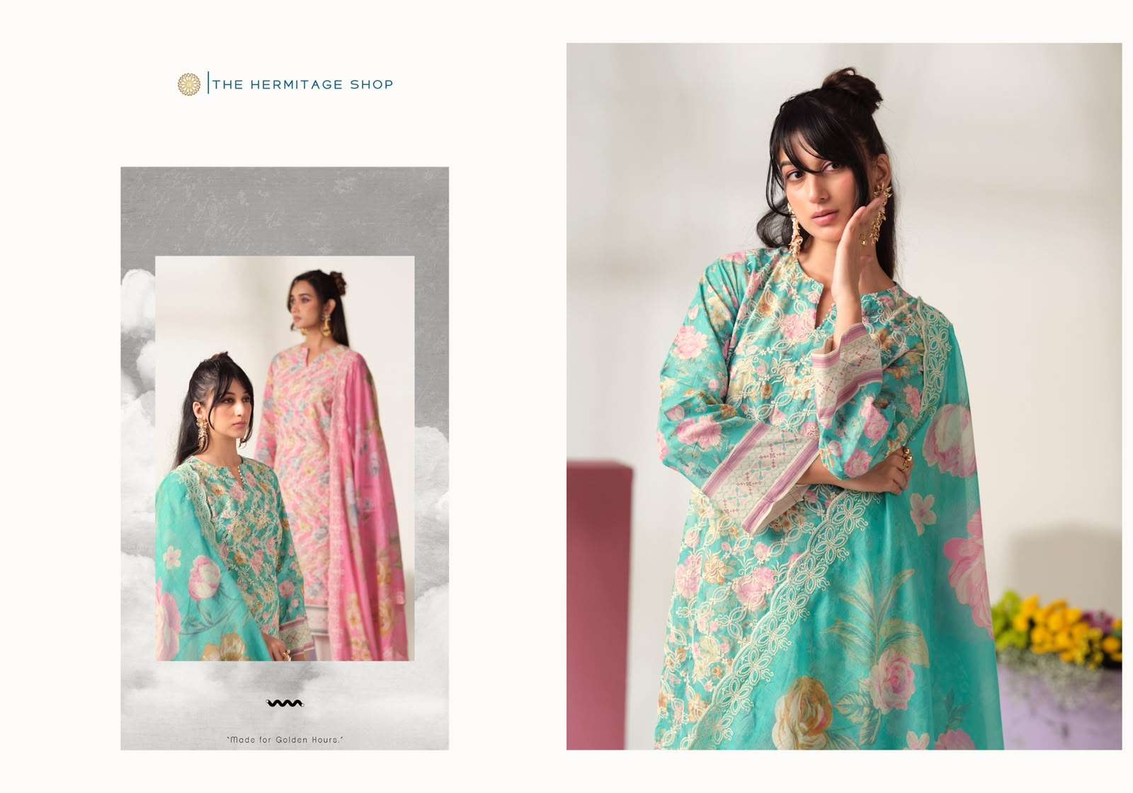 THE HERMITAGE SHOP MAL MAL FIZA LAWN COTTON DELICATE THREE PIECE KURTA SETS CLOTHING HOUSE